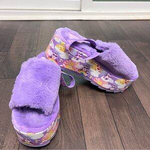 YRU Purple Faux Fur purple Platforms slides Care Bears cosplay  Shoes Size 8